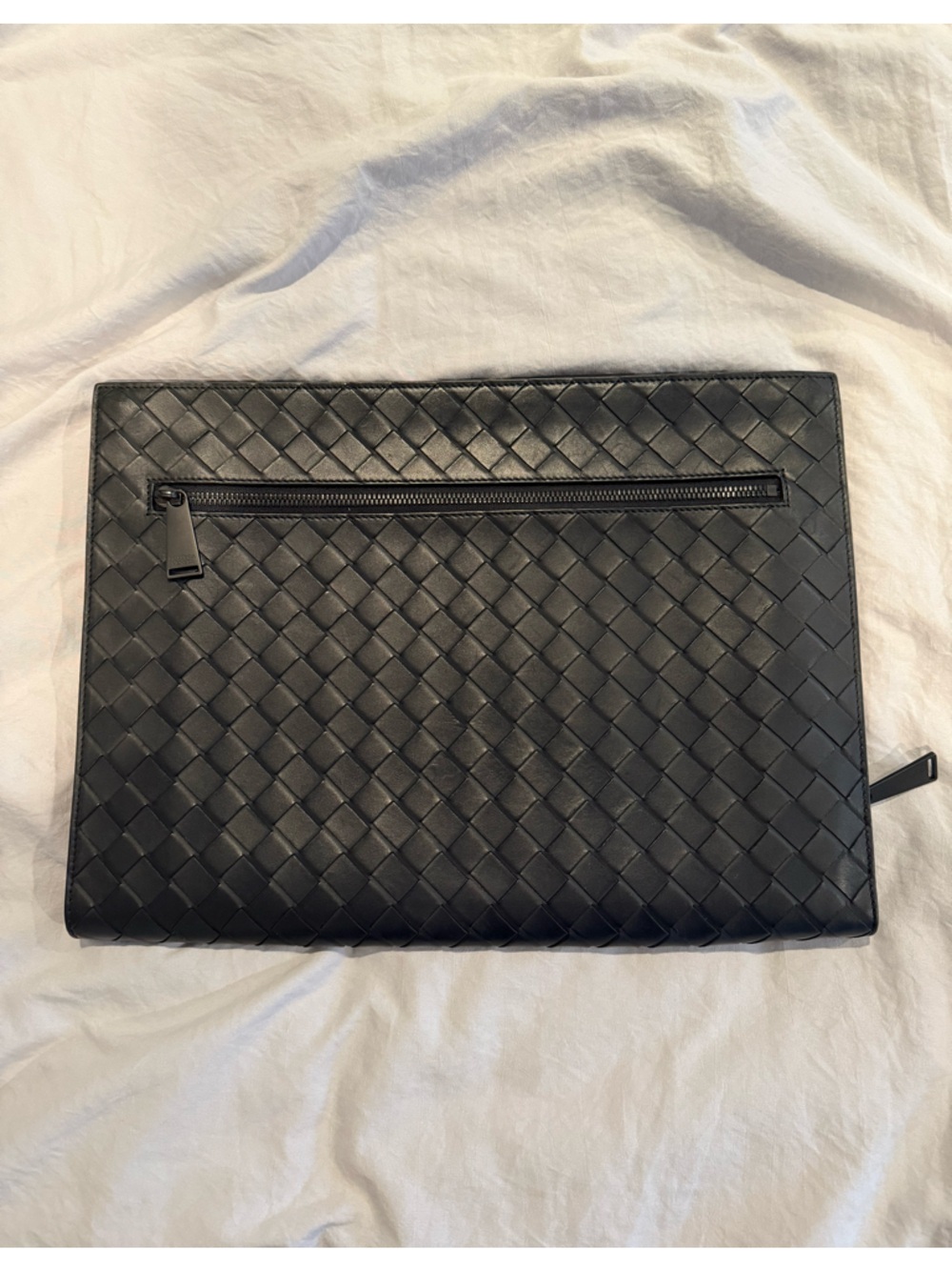 Bottega Veneta Black Woven Intrecciato Leather Zip Pouch Document Case Folio